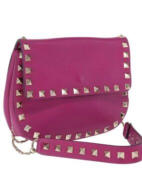 VALENTINO Chain Shoulder Bag Leather Pink Gold